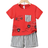 Shein Young Boys' Car Printed Striped Round Neck Short Sleeve T-Shirt And Striped Shorts Two-Piece Set