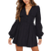 PrettyLittleThing Button Front Fitted Puff Sleeve Skater Dress - Black