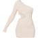 PrettyLittleThing Structured Contour Rib One Shoulder Cut Out Bodycon Dress - Ecru