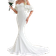 Shein Off Shoulder Ruffle Trim Floor Length Wedding Dress - White
