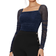 Shein Prive Mesh Panel Ruched Glitter Top - Navy Blue