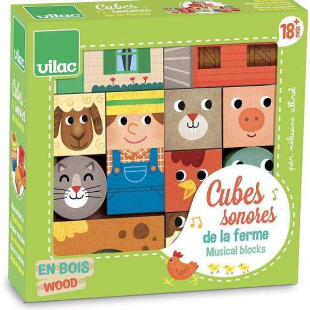 Vilac Sound Cubes from the Farm 2102 - Klodser til børn i træ der kan stables igen og igen - Vildmedbørn.dk