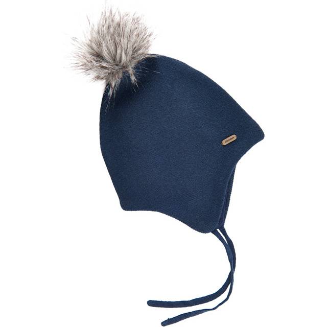 Minymo Hat Knit w. Fake Fur Pompom - Navy Blazer (160455 N-7555) - Dåbsgaver - TIl den lille