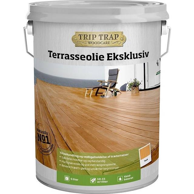 Trip trap Terrace Exclusive Olie Teak 5L - Terrasseolie test – Her er de bedste olier - Havekrogen.dk