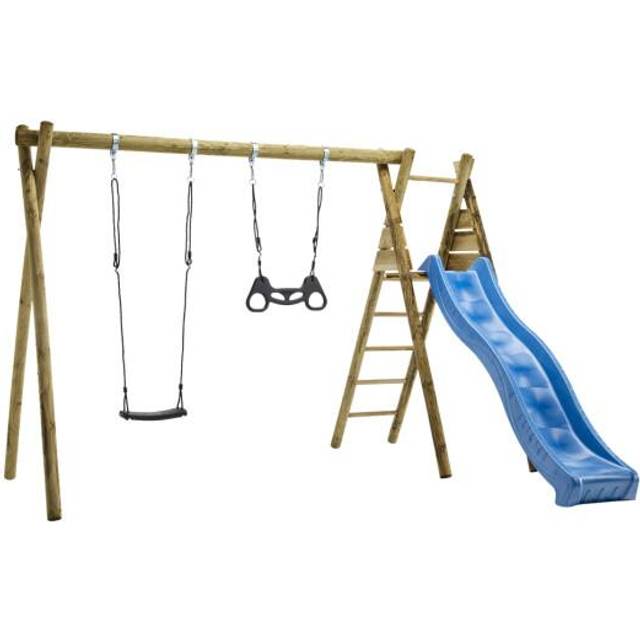 Nordic Play Swing Set incl 1 Swing1 Trapeze Fitting & 1 slide - Gyngestativ i træ - Vildmedbørn.dk