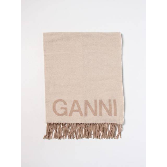 Ganni cream scarf with logo - Morefews.dk