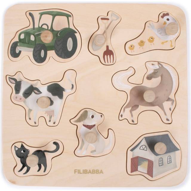 Filibabba The Farm Wooden Puzzle 8 Pieces - Gaver til 1 årig - TIl den lille