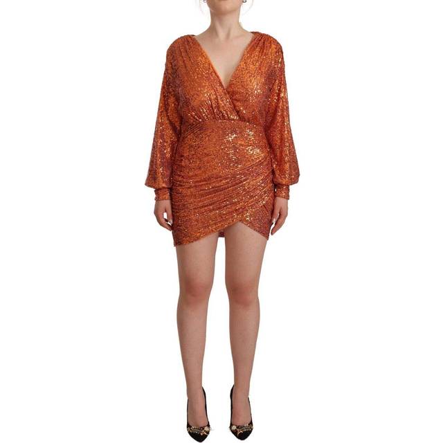 Aniye By Orange Sequined Long Sleeves Mini Sheath Wrap Dress IT42 • Pris